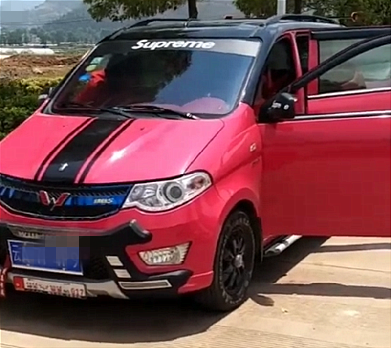 五菱宏光s1爆改,全车贴膜"粉色",大改翻毛皮内饰,还配尾翼