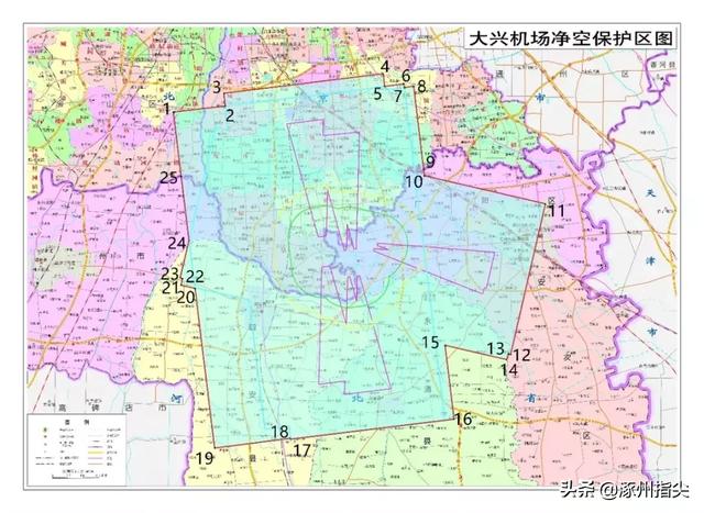 大兴国际机场及南苑新机场净空保护区所涉及的区域如下:   涿州市