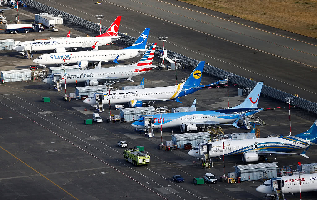 　2019年3月21日，美国华盛顿州西雅图，航拍停放在波音机场的波音737 MAX飞机 @视觉中国