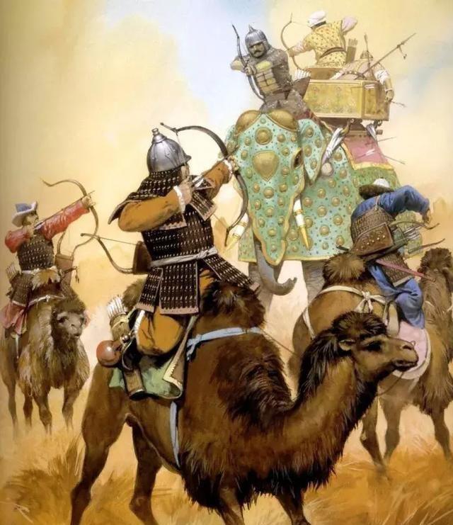 正与印度战象缠斗的帖木儿骆驼骑兵帖木儿见时机成熟,便下令军中的