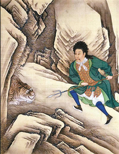 《胤禛行乐图册·刺虎页》《乾隆皇帝刺虎图》(局