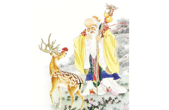 梅花鹿(南极仙翁)仙鹤是最具有神话特色的动物,被誉为神鸟之一,相传