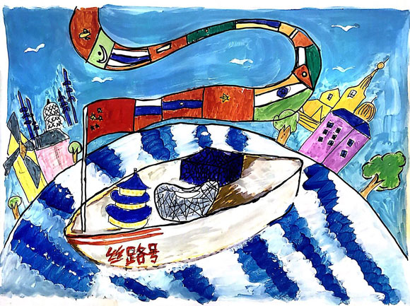 六一来啦小朋友用画笔描绘我眼中的一带一路