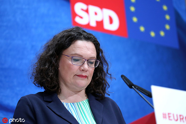 德国社会民主党主席安德烈娅·纳勒斯2日宣布辞职 来源：IC Photo