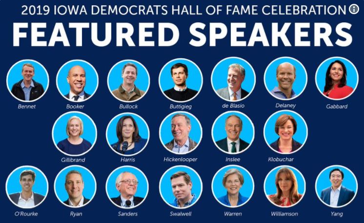 寻求民主党2020年大选提名的19位参选人齐聚艾奥瓦州（图源：艾奥瓦州民主党推特）