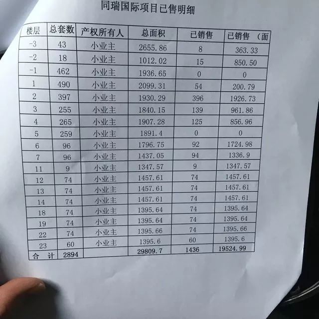 国瑞项目已售明细