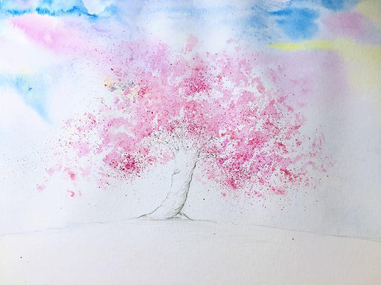 樱花树画彩铅图片