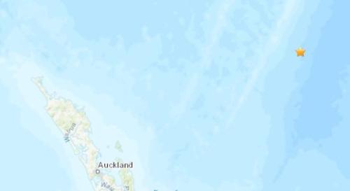 新西兰东北海域发生5.0级地震。（图片来源：美国地质勘探局网站截图）