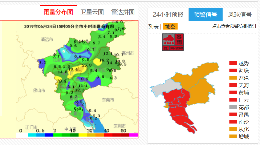 广州各区暴雨预警情况 广州气象台官网 图