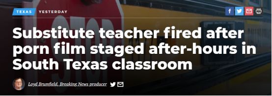 达拉斯新闻网：代课老师下班时间在南得克萨斯州教室拍摄色情录像后被开除