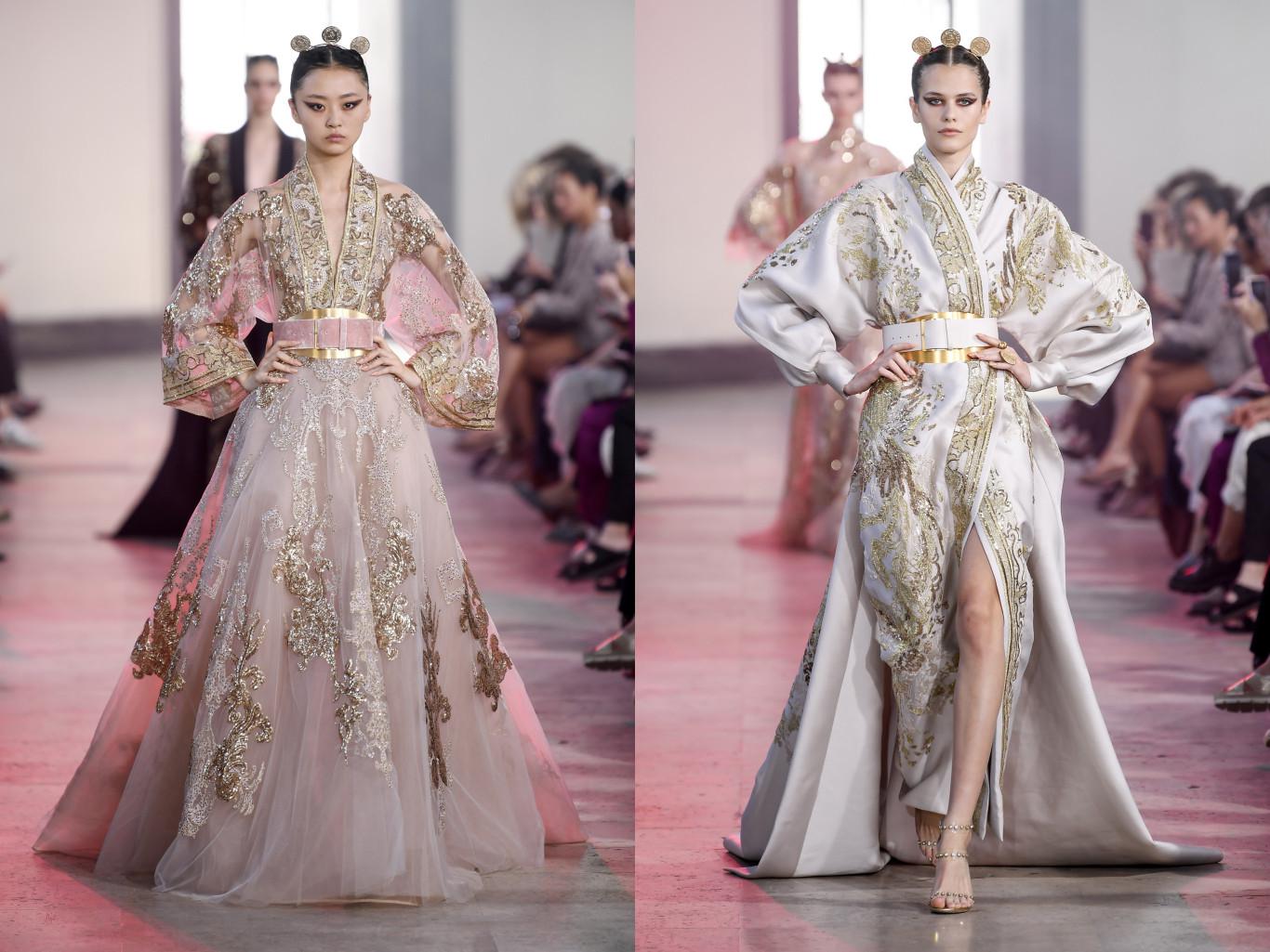 elie saab2019/2020秋冬高级时装秀金银线刺绣礼服"金属感"指的是在