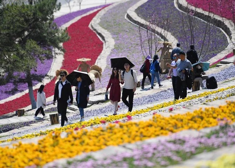 ▲资料图片：2019年5月1日，游客在北京世园会天田山游玩。（新华社）