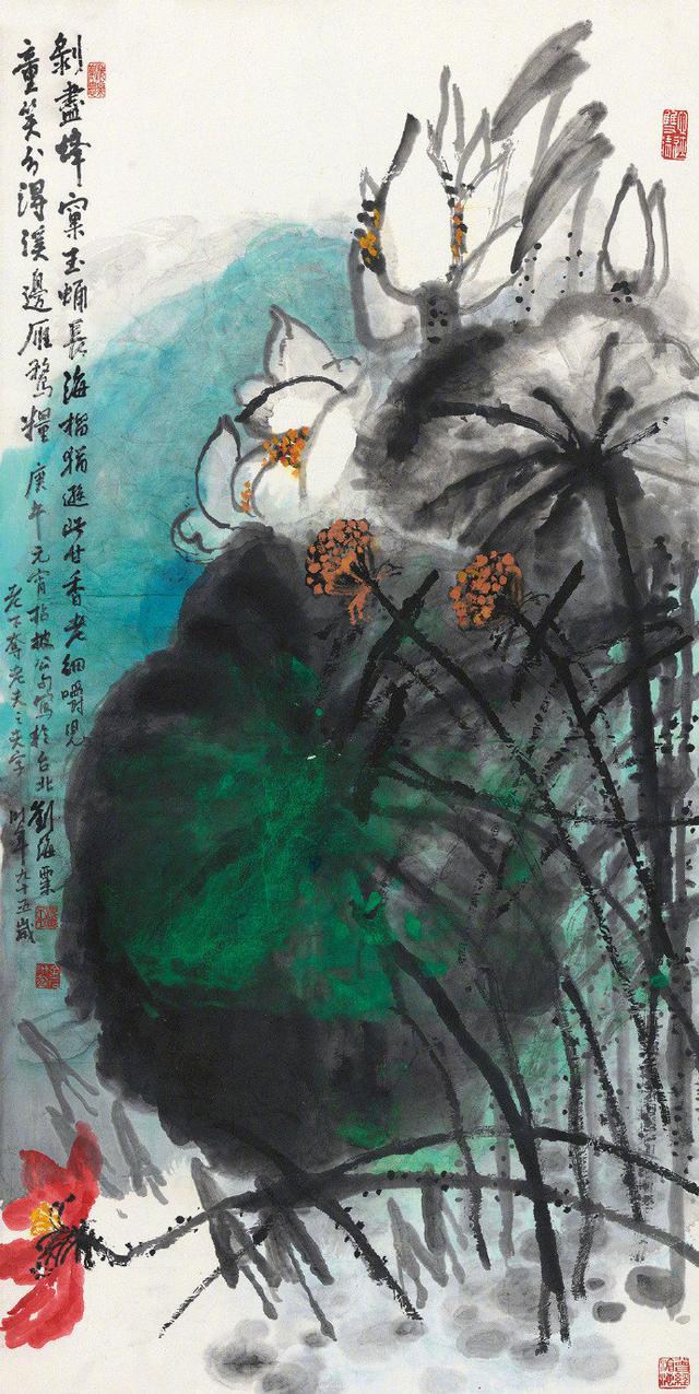 雨过荷塘,痛快淋漓——大师刘海粟大泼彩荷花作品欣赏