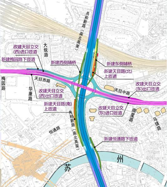 匍匐前行向南北高架路拼接北横通道工程首座跨双铁桥梁开始顶推