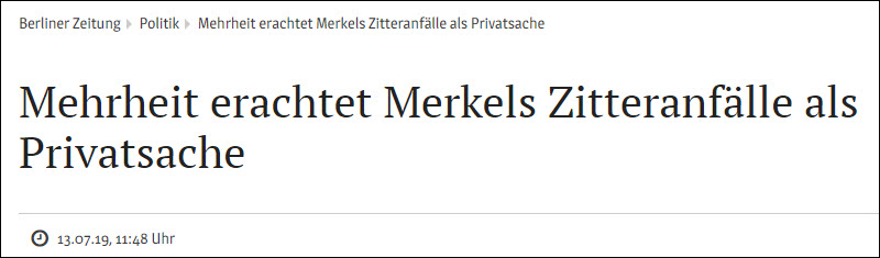 《柏林日报》：多数人认为默克尔的颤抖是私事。