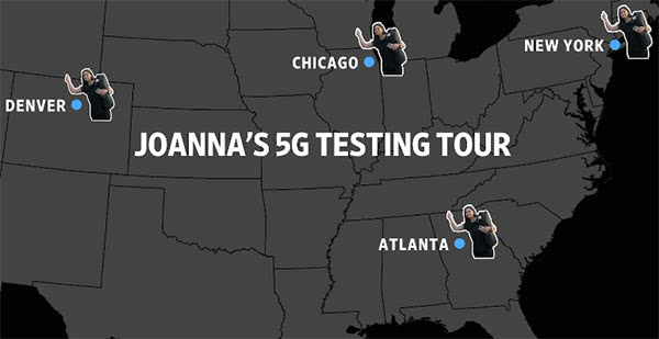 斯特恩5G之旅（从左至右为丹佛、芝加哥、亚特兰大、纽约）视频截图