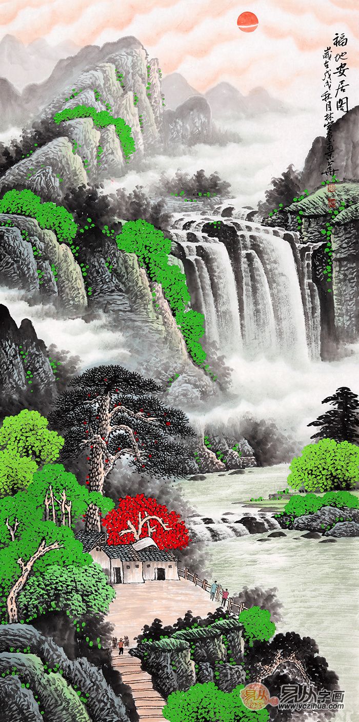 李林宏新品风水画四尺竖幅作品《福地安居图》绿色是一种让人很舒心