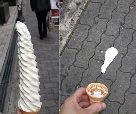 其实最难过的,莫过于冰淇凌掉了,因为很多商家比较鸡贼,在甜筒里面都