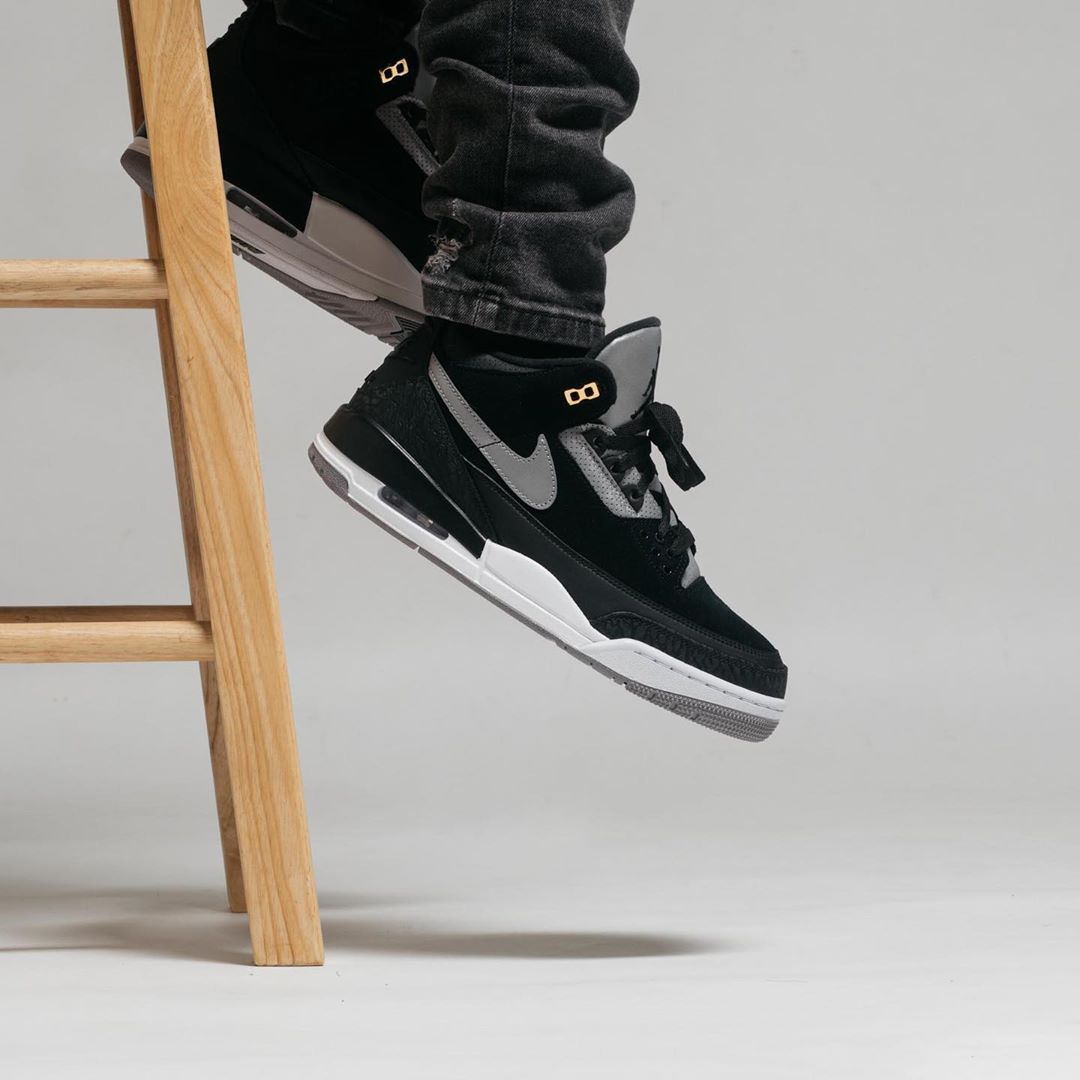 醒目金扣点缀!黑水泥 air jordan 3 "tinker" 上脚美图来了!