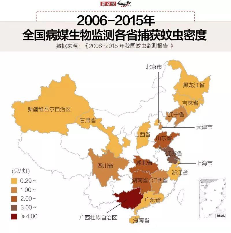 壮族自治区成为蚊子密度最高的省份,淡色(致倦)库蚊在这里密集分布着