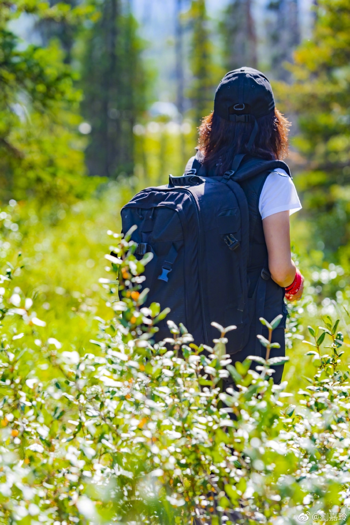 旅游博主刘嘉玲登山赏美景 全黑运动穿搭干练又帅气
