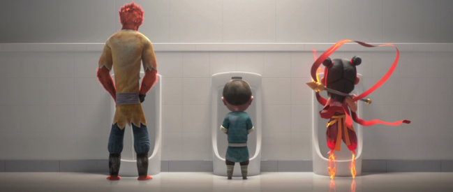 站在江流儿右边的小便池旁……孙悟空:"女的