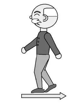 前脚的脚后跟紧贴后脚的脚趾向后迈步,即倒退走,步行轨迹尽量保持直线