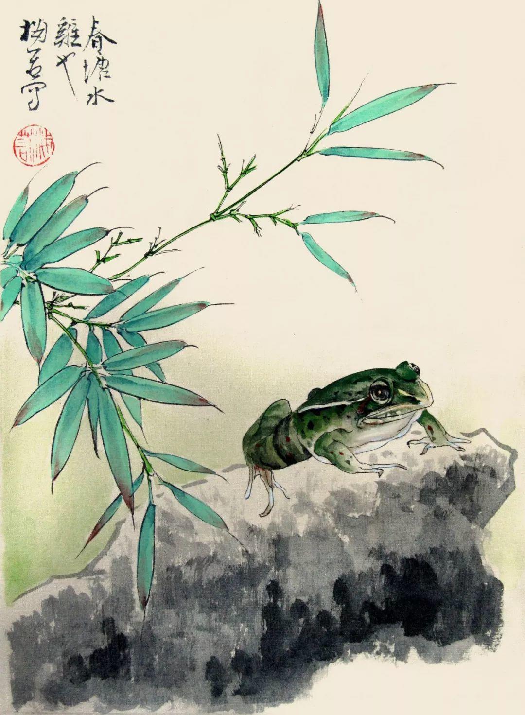 他笔下的工笔草虫自然恬淡,活泼灵动