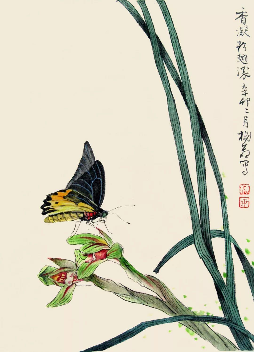 他笔下的工笔草虫自然恬淡,活泼灵动