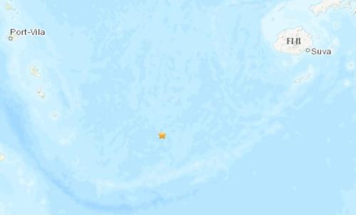 斐济群岛附近海域发生5.3级地震。（图片来源：美国地质勘探局网站截图）