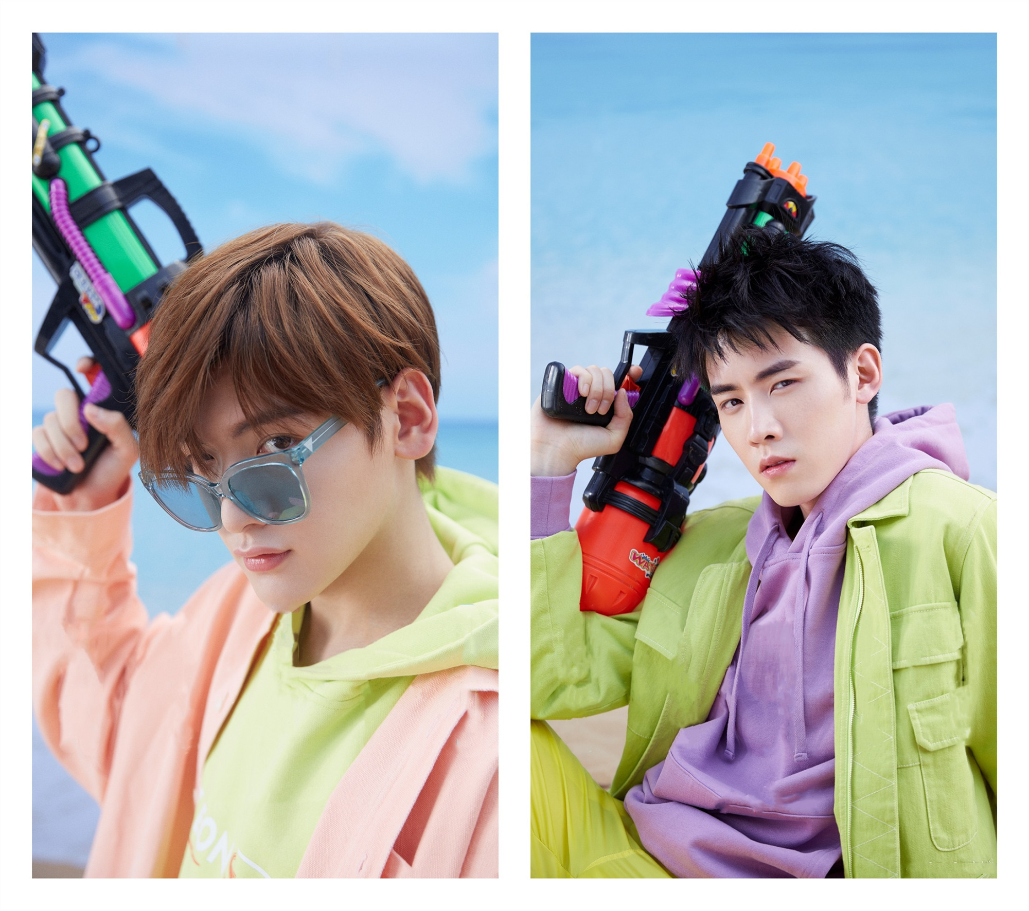 r1se撞色海滩风周震南穿蓝衣高冷帅气张颜齐潜水造型抢镜