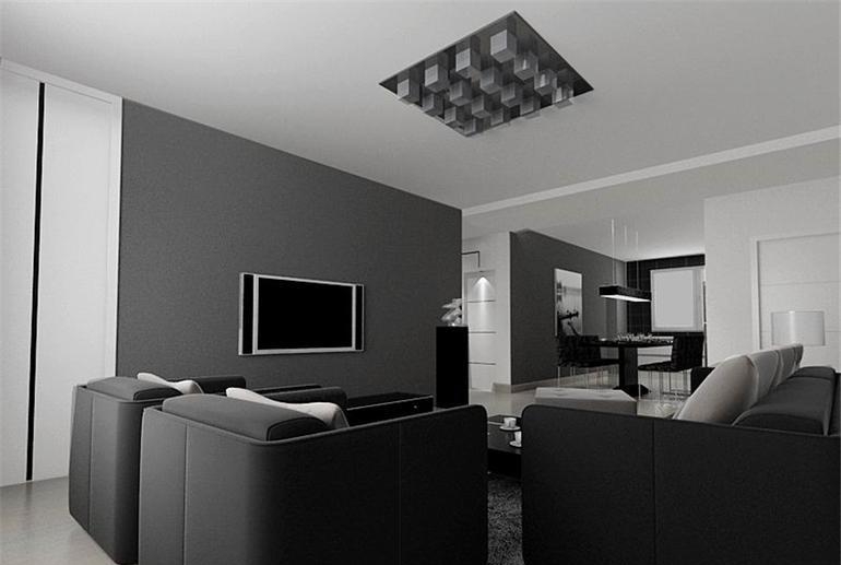 2019客厅黑白灰装修效果图黑白灰的客厅很大很气派