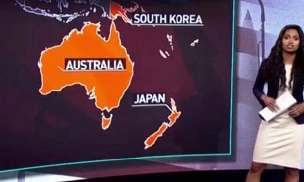 世界地图新西兰 新闻节目中出现错误的地图 图源:社交媒体