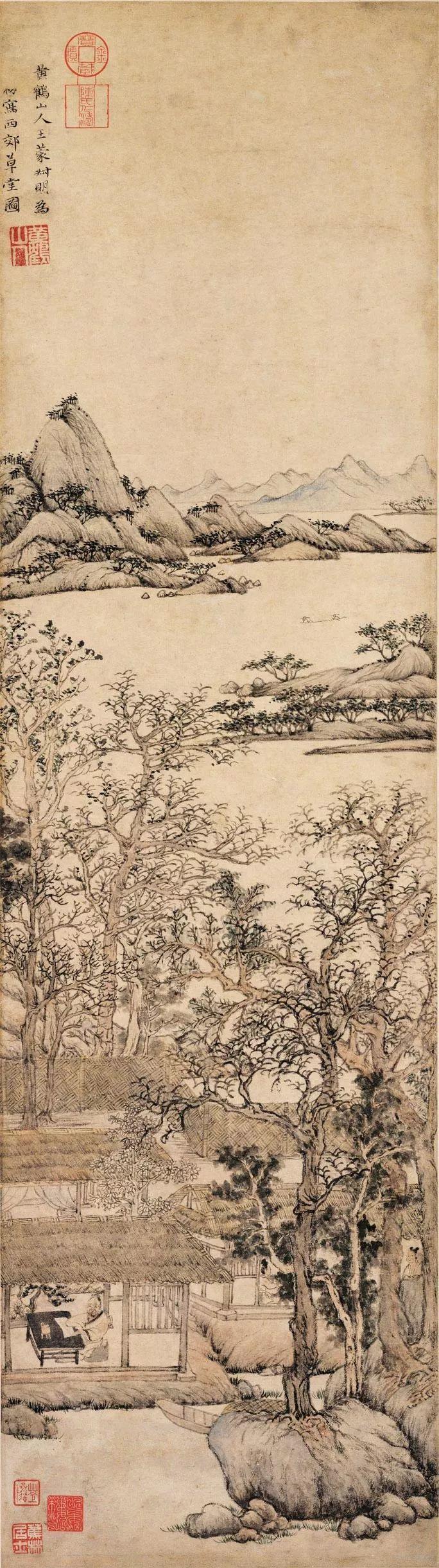 他是元四家之一,山水画构图繁密,气势磅礴,技法深厚,纵横离奇