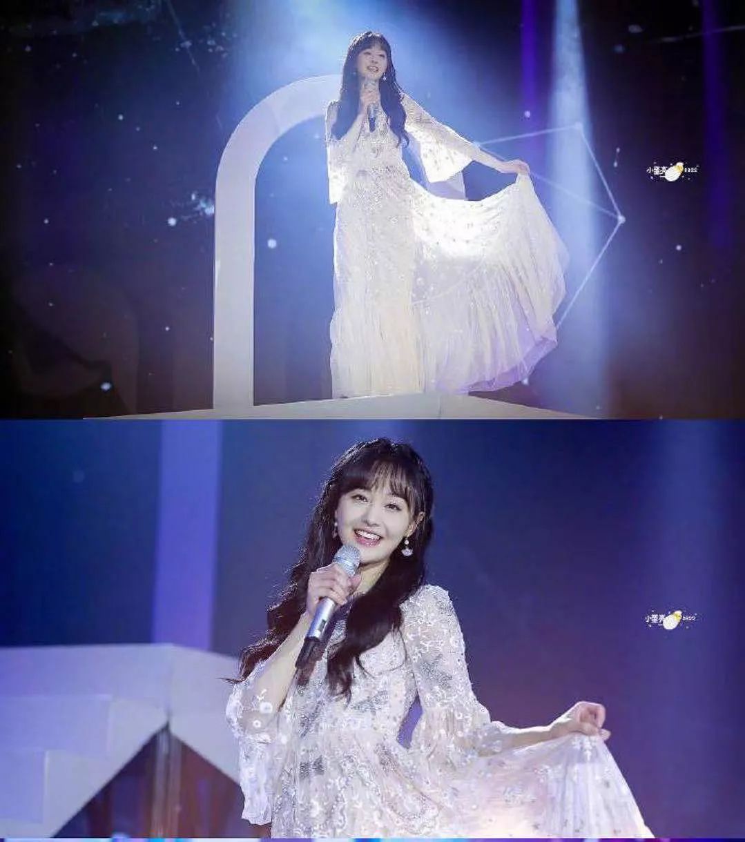 穿得美美地唱了《我要的飞翔》和《爱的华尔兹》,直播里听起来还挺