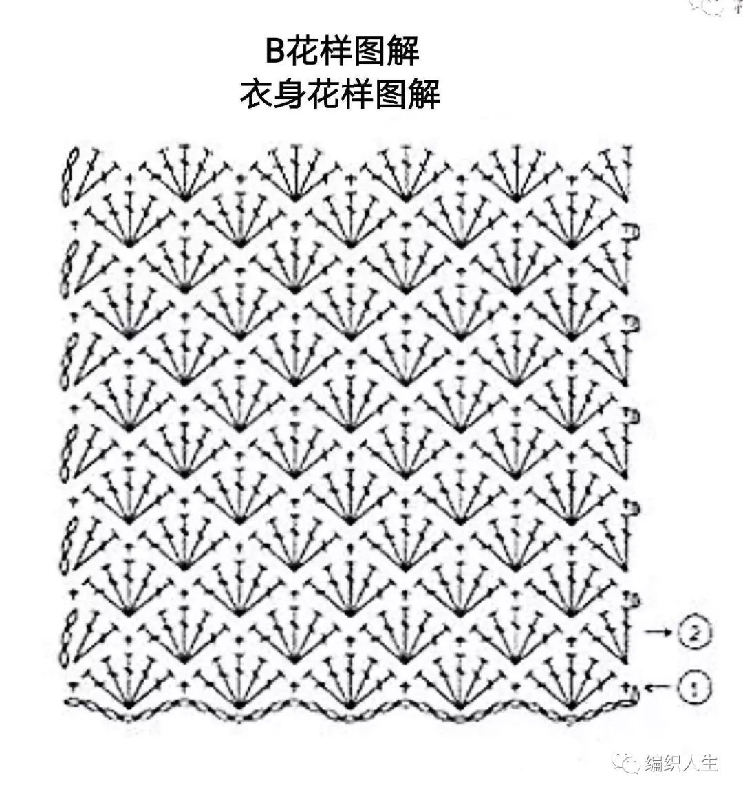 提花套头衫改女士钩针圆肩短袖(附图解)