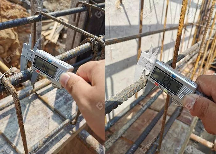 游标卡尺核准钢筋直径▲梁箍筋加密区尺寸核准钢筋与混凝土是睁个