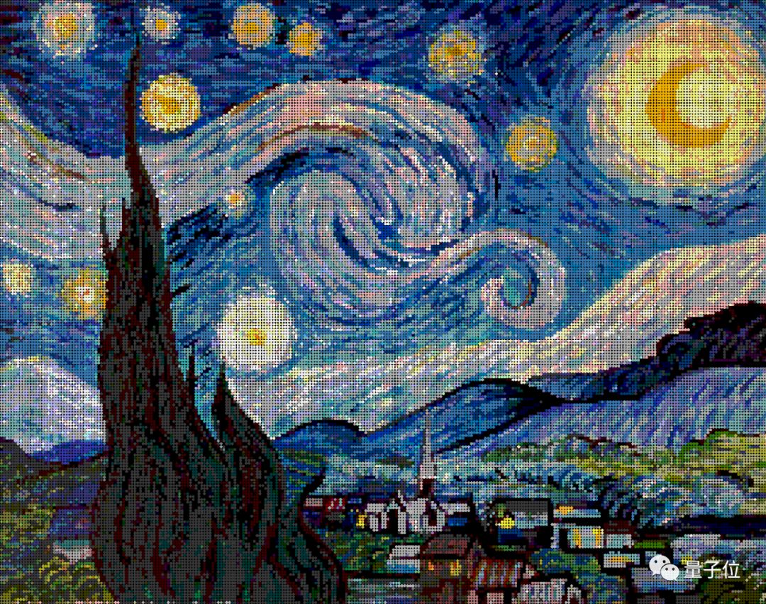 比如梵高的《星空》,项目中展示了10×10,25×25,50×50三种圆形拼成