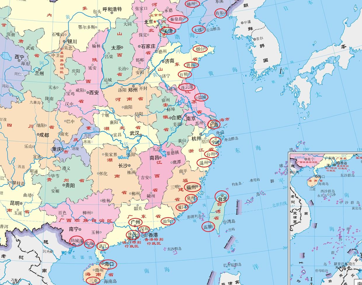 在我国众多的"沿海城市"中,有哪些著名的城市?