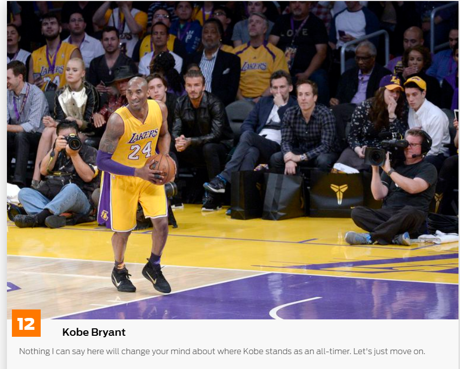 的排名都在科比之前,多份榜单都将詹姆斯放在了可以挑战乔丹的位置上