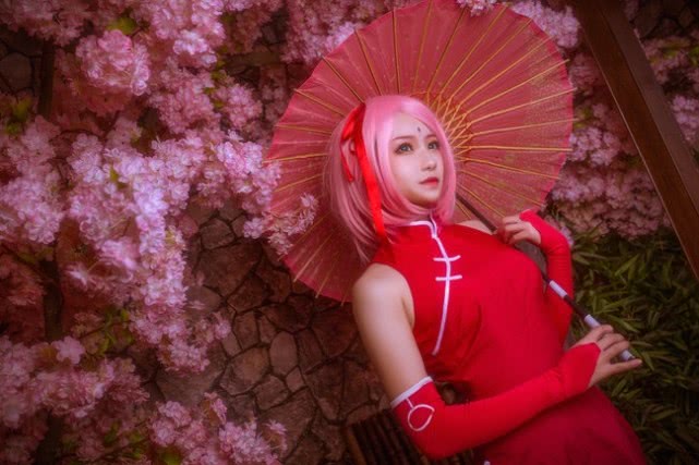 cos:春野樱旗袍 新年的樱花酿,要来尝尝麽?