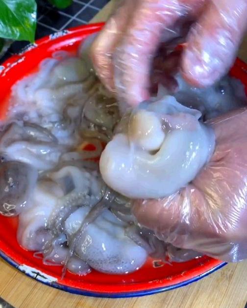2 去除内脏,清洗干净1 准备可爱的八爪鱼一盘以下为红烧八爪鱼的基本
