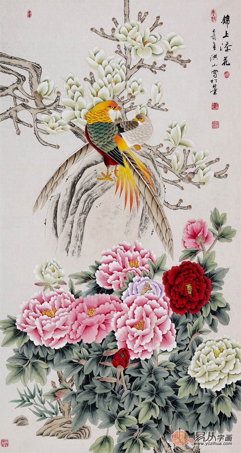 家里玄关画挂什么好,玄关竖版花鸟画欣赏