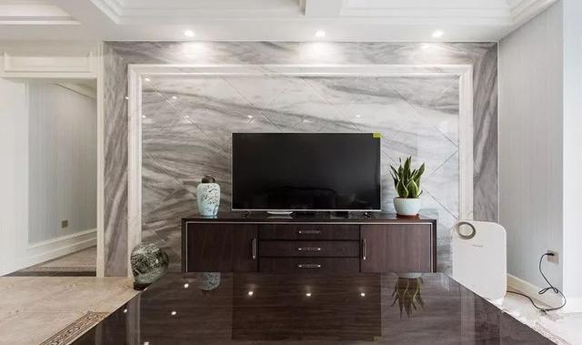 电视墙贴大理石,优雅的质感,客厅时尚又高档
