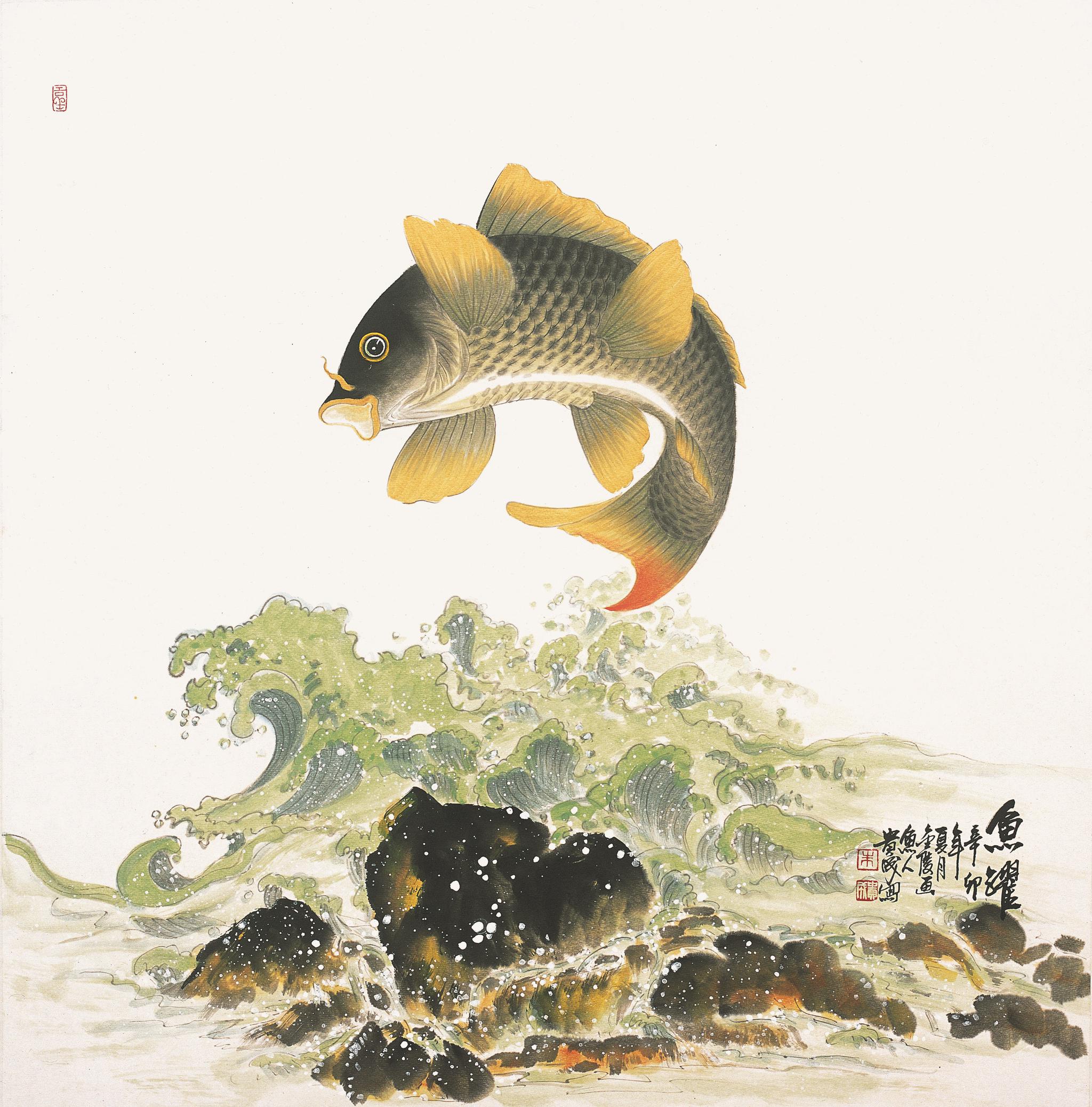 中国画鲤第一高手朱贵成工笔鱼作品欣赏