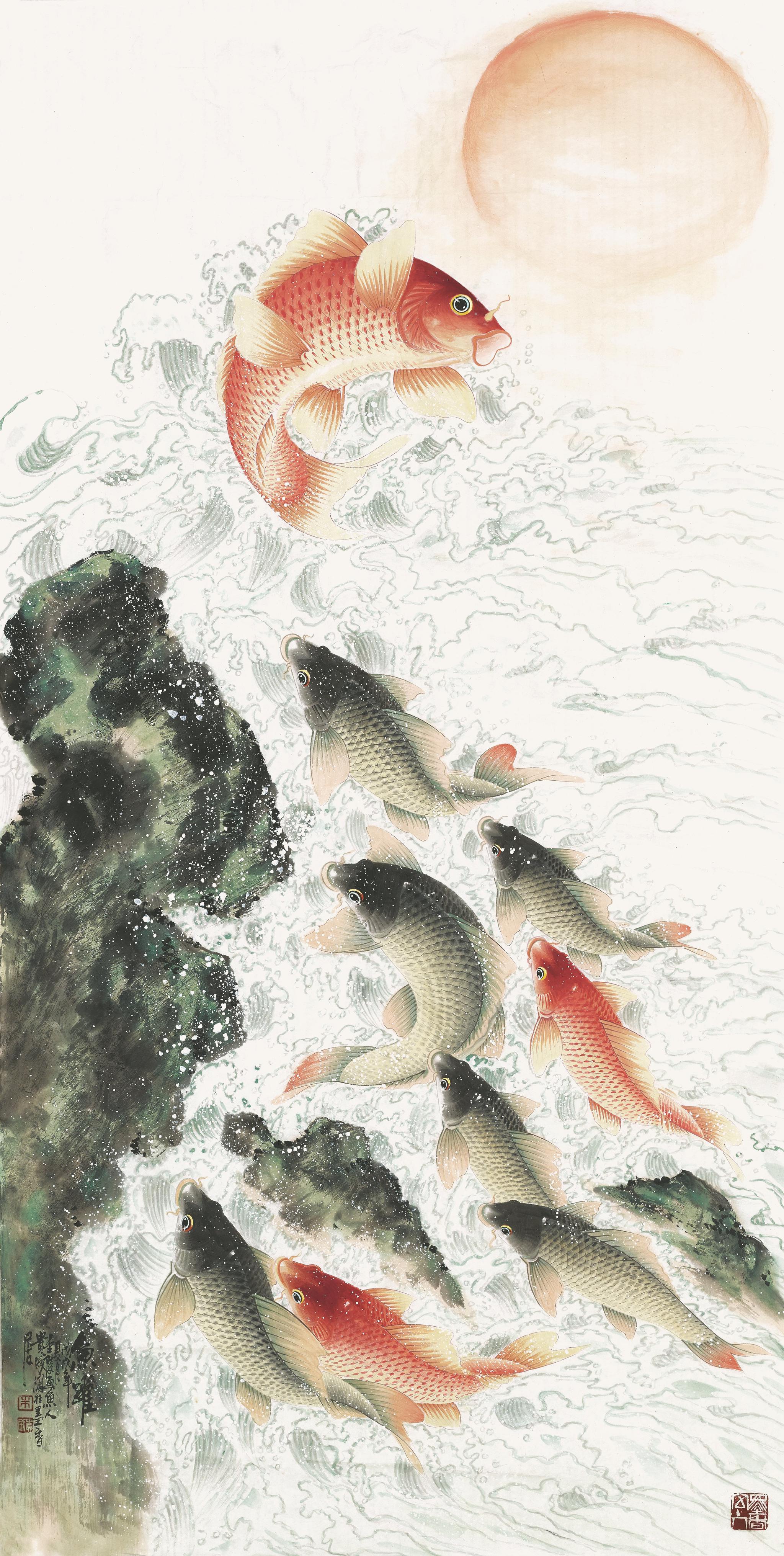 中国画鲤第一高手朱贵成工笔鱼作品欣赏