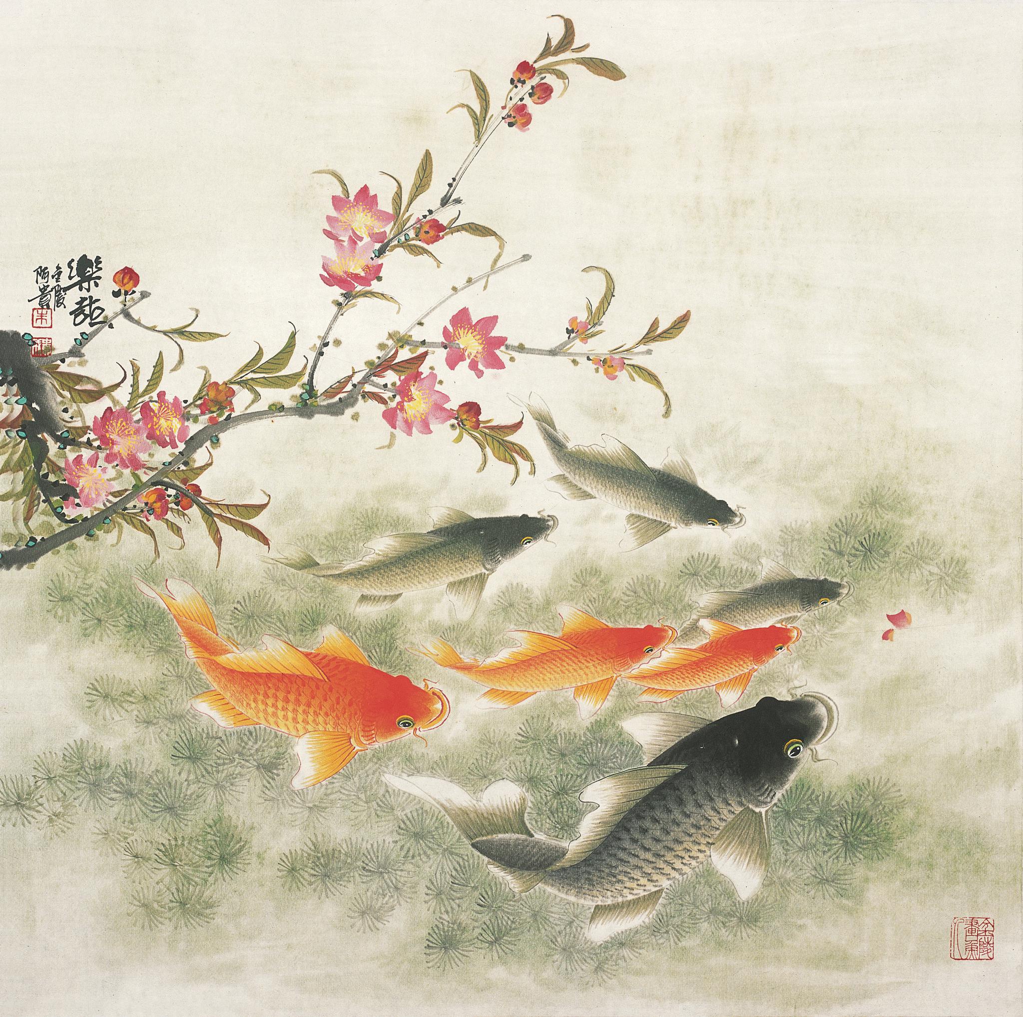 中国画鲤第一高手朱贵成工笔鱼作品欣赏