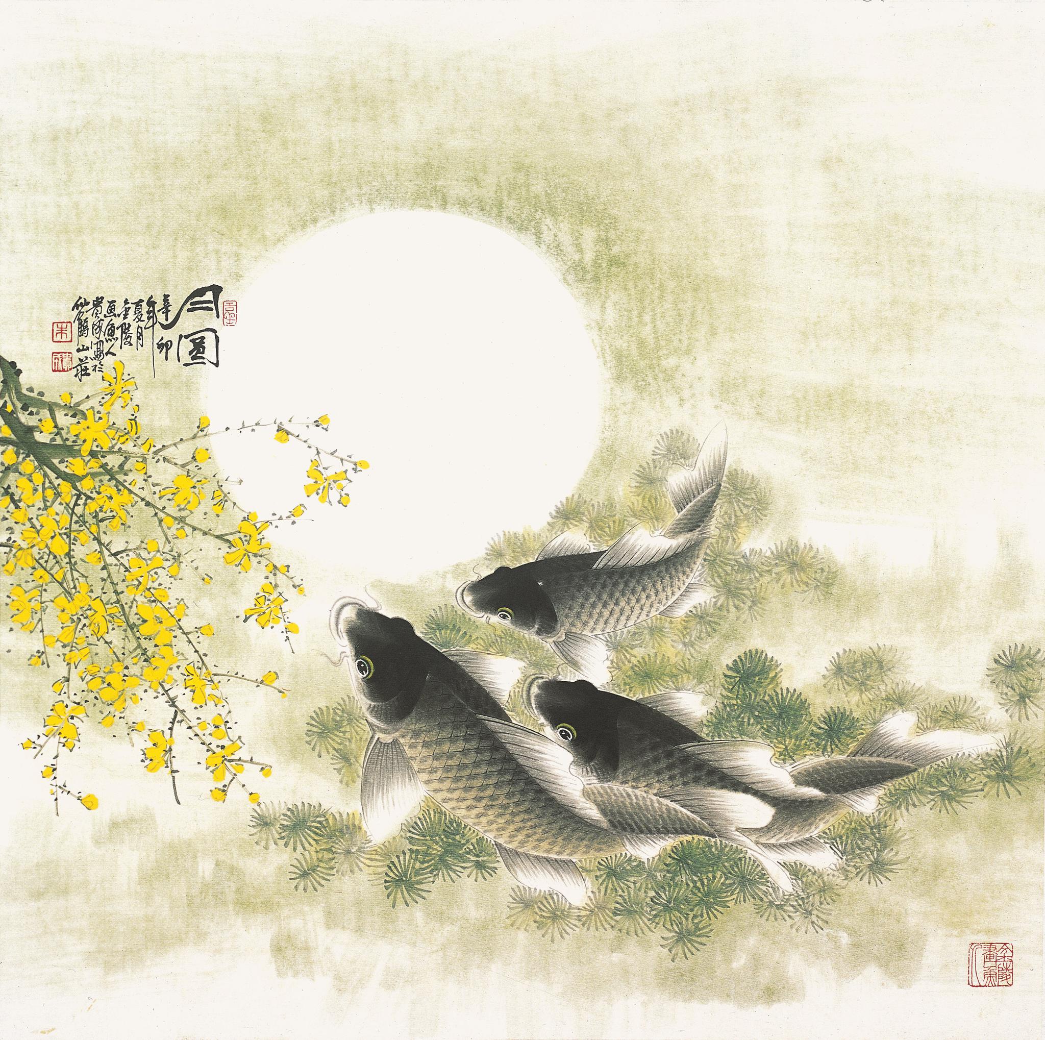 中国画鲤第一高手朱贵成工笔鱼作品欣赏