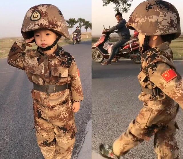 3岁"最萌小军娃"火了,10万人围观她走路,网友:又骗我生女儿
