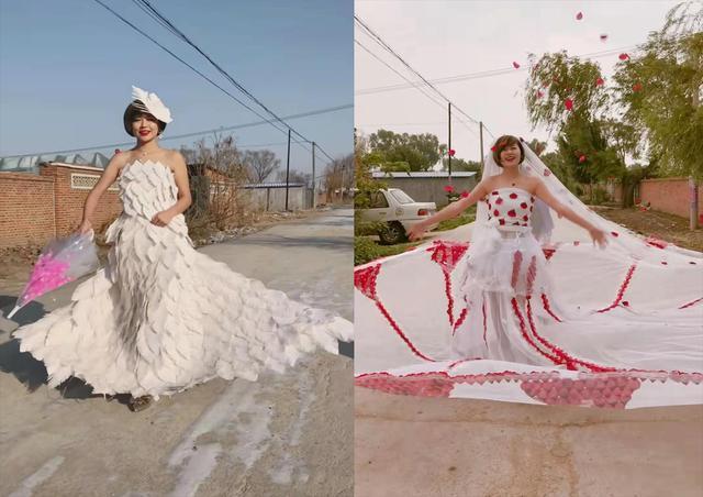 95后农村美女用废弃编织袋做婚纱求婚男友娶我给你省套婚纱钱